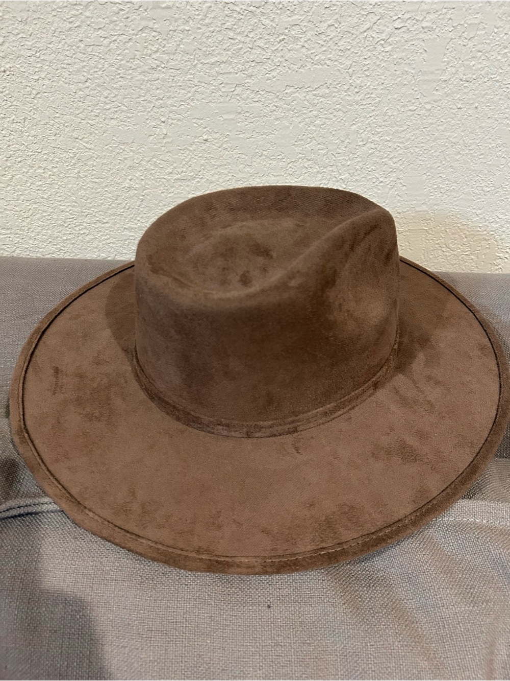 Brown Suede Wide-Brim Fedora Hat